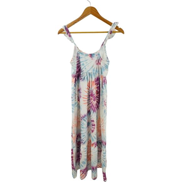 32° Cool Degrees Maxi Dress Ruffle Strap Purple Blue Tie Dye Youth large 12/14 - Picture 8 of 10